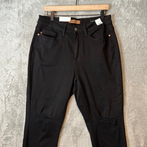 Judy Blue Black Skinny Jeans with Heavy Distressing‎ and Raw Hem Sz 14W New - Picture 2 of 8